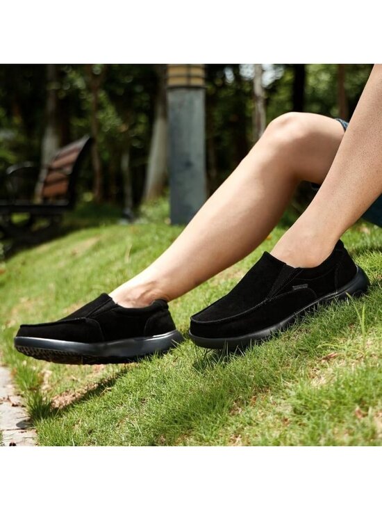 OrthoComfoot Men\'s Black Leather Slip On Comfortable Non-Slip Athletic Shoes